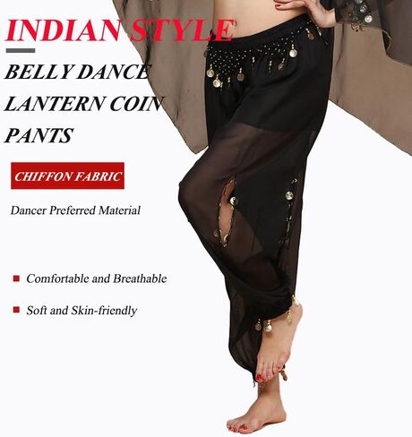 Women's Belly Dance Coin Lantern Pants Elastic Band Hollow Out Design Performance Trousers in Saudi Arabia