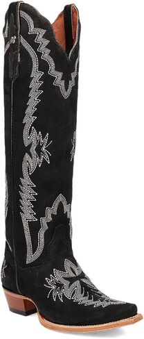 حذاء دان بوست سويدي أسود مارلو 18 بوصة للنساء من الجلد بمقدمة قصيرة DP5110 in Kuwait