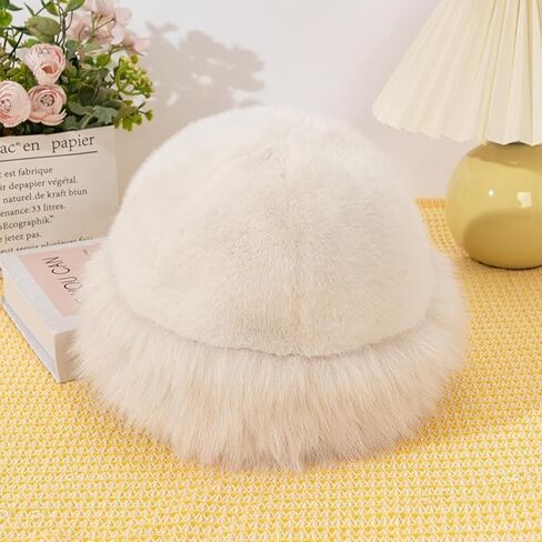 Womens Winter Faux Fur Hats Girls Fluffy Soft Warm Faux Mink Plush Caps Fuzzy Bucket Hat Beanie Cap Russian Mongolian Hats in Saudi Arabia