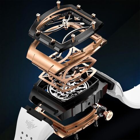 OUPINKE Watch Men Self Winding Luxury Skeleton Mechanical Business Dress Square Wrist Watches Calendar Black Watches in Saudi Arabia