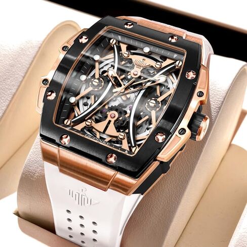 OUPINKE Watch Men Self Winding Luxury Skeleton Mechanical Business Dress Square Wrist Watches Calendar Black Watches in Saudi Arabia