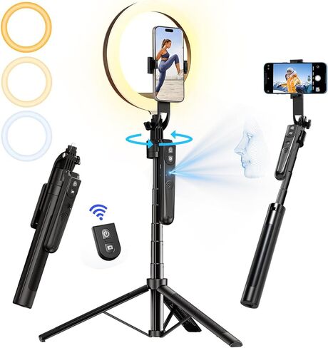 yAyusi Extendable Auto Face Tracking Tripod 360° Rotation with Light, No App, 70.9" Motion Sensor Phone Tripod Stand, Face Body Phone Camera Mount Gesture Control for Vlog/Live Stream/Video Recording in Saudi Arabia