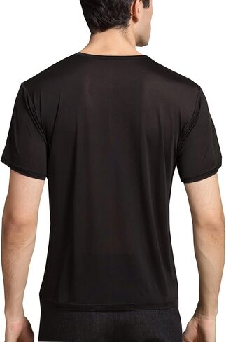 تي شيرت حريري رجالي من METWAY بأكمام قصيرة ورقبة دائرية تي شيرت من MulberrySilk تي شيرت داخلي فائق النعومة/قابل للتنفس للتمرين in Kuwait