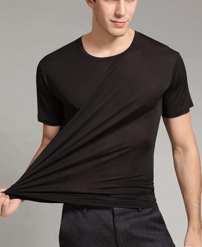 تي شيرت حريري رجالي من METWAY بأكمام قصيرة ورقبة دائرية تي شيرت من MulberrySilk تي شيرت داخلي فائق النعومة/قابل للتنفس للتمرين in Kuwait