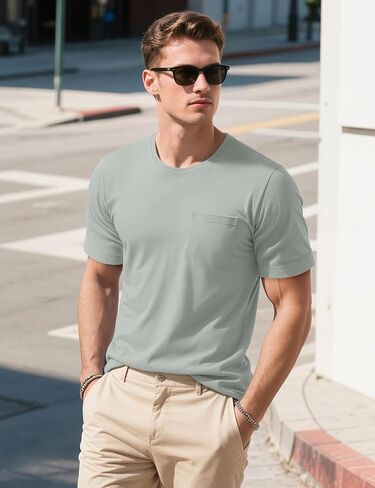 Men’s T-Shirts UPF 80+ Sun Protection Shirts Regular-Fit Crew Neck Short Sleeve Casual Pocket Tee in Saudi Arabia