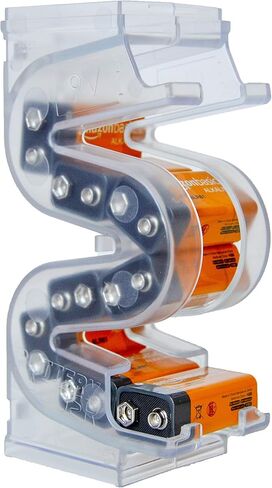 سلم البطارية (TM) حامل/تخزين بطارية 9 فولت شفاف - حقيبة تنظيم رأسية تحتوي على 10 بطاريات - قابلة للتكديس والتوسيع والتركيب على الحائط in Kuwait