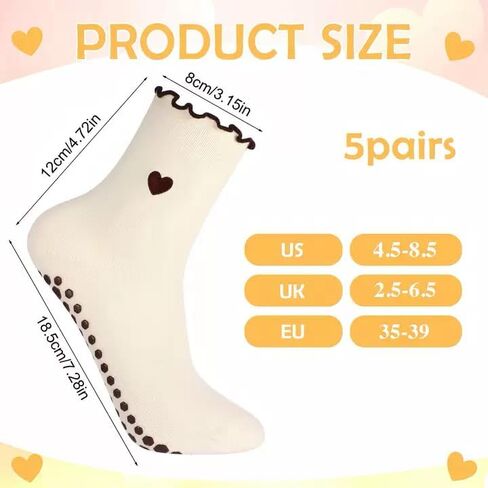 5 Pairs Women Cute Pilates Grippy Socks Non-Slip Ruffle Yoga Socks Pilates Sock with Grips for Barre Workout in Saudi Arabia