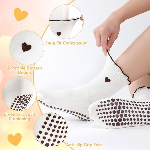 5 Pairs Women Cute Pilates Grippy Socks Non-Slip Ruffle Yoga Socks Pilates Sock with Grips for Barre Workout in Saudi Arabia