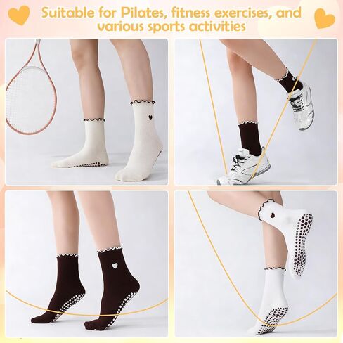 5 Pairs Women Cute Pilates Grippy Socks Non-Slip Ruffle Yoga Socks Pilates Sock with Grips for Barre Workout in Saudi Arabia