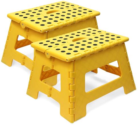 MaxWorks 51249 Folding Step Stool, 9 Inch Height, 330 lb Capacity, Heavy Duty Plastic Foldable Stool for Home, Bathroom, Kitchen & Office, Lightweight Non-Slip Design, Yellow, 2 Pack in Saudi Arabia