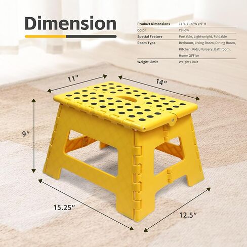 MaxWorks 51249 Folding Step Stool, 9 Inch Height, 330 lb Capacity, Heavy Duty Plastic Foldable Stool for Home, Bathroom, Kitchen & Office, Lightweight Non-Slip Design, Yellow, 2 Pack in Saudi Arabia