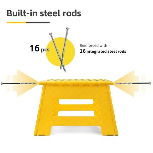 MaxWorks 51249 Folding Step Stool, 9 Inch Height, 330 lb Capacity, Heavy Duty Plastic Foldable Stool for Home, Bathroom, Kitchen & Office, Lightweight Non-Slip Design, Yellow, 2 Pack in Saudi Arabia
