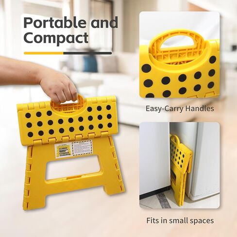 MaxWorks 51249 Folding Step Stool, 9 Inch Height, 330 lb Capacity, Heavy Duty Plastic Foldable Stool for Home, Bathroom, Kitchen & Office, Lightweight Non-Slip Design, Yellow, 2 Pack in Saudi Arabia