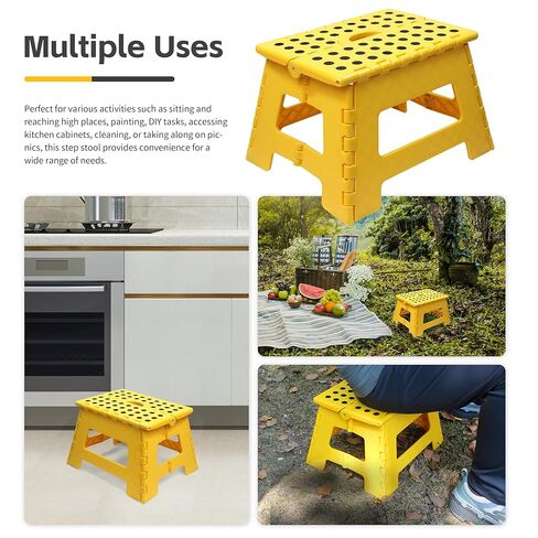 MaxWorks 51249 Folding Step Stool, 9 Inch Height, 330 lb Capacity, Heavy Duty Plastic Foldable Stool for Home, Bathroom, Kitchen & Office, Lightweight Non-Slip Design, Yellow, 2 Pack in Saudi Arabia