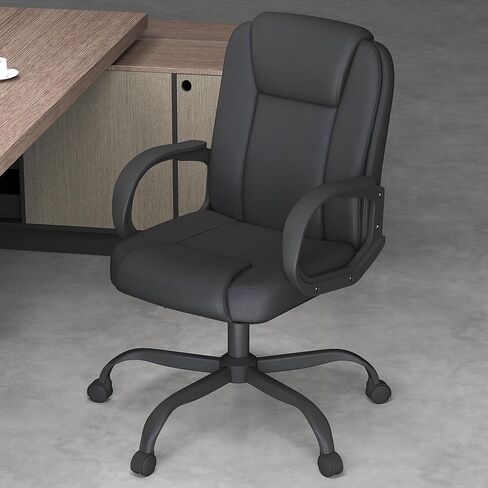 كرسي مكتب تنفيذي، كرسي كمبيوتر مكتبي جلدي مع مساند للذراعين، تصميم مريح دوار في منتصف الظهر قابل للتعديل للمكتب المنزلي، 10 قطع، أسود in Kuwait