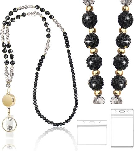 حبل قابل للسحب مطرز بالخرز من VIQWYIC للنساء، مثالي لشارات الهوية والمفاتيح، حبل خرز قابل للتعديل مع بكرة شارة وحامل هوية للمعلم والممرضة وعامل المكتب in Kuwait