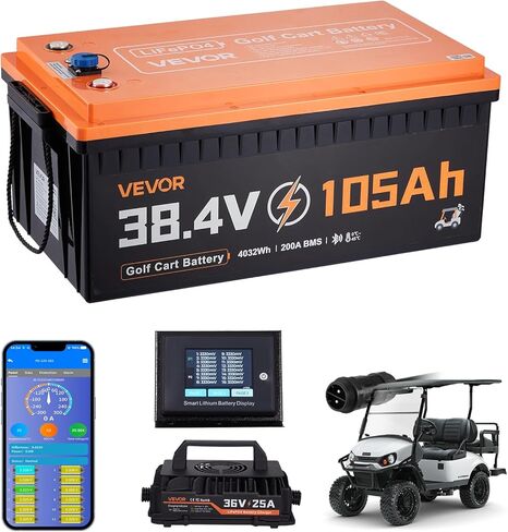 VEVOR 36V (38.4V) 105AH Lithium Golf Cart Battery, with 25A Charger, Lifepo4 Battery Kit, Built-in 200A BMS, with Bluetooth & Touch Monitor, 2C Discharge, 4000 Cycles, for Golf Carts, Trolling Motors in Saudi Arabia