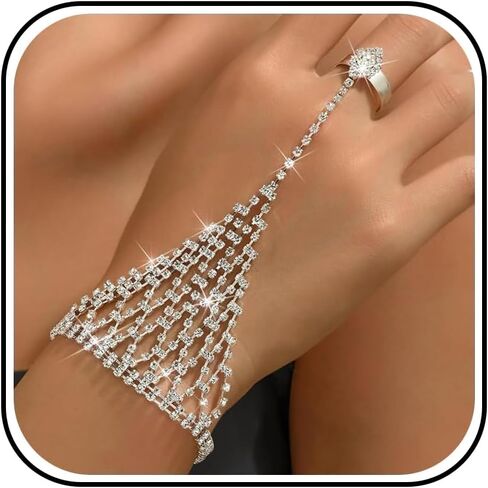 Long tiantian Rhinestone Bracelet for Women Silver Hand Chain Prom Formal Jewelry Wedding Bridal Accessories Bridesmaid Party Gift in Saudi Arabia