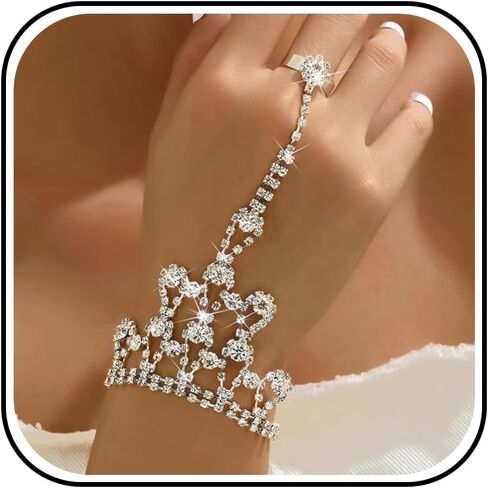 Long tiantian Rhinestone Bracelet for Women Silver Hand Chain Prom Formal Jewelry Wedding Bridal Accessories Bridesmaid Party Gift in Saudi Arabia
