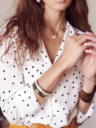 Women's White Black Polka Dot Blouse Blazer Collar Long Sleeve Loose Fit Single Pocket Casual Office Daily Top in Saudi Arabia