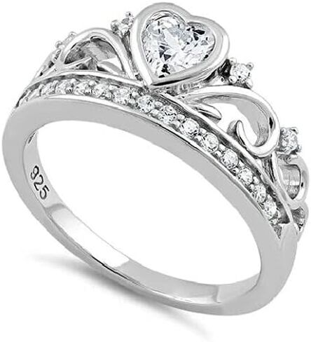 Sterling Silver 925 Royal Crown Ring,CZ Heart Engagement Crown Design Ring, Stunning Women & Girls Jewelry, Elegant Bridal Jewelry with Cubic Zirconia Stones in Saudi Arabia