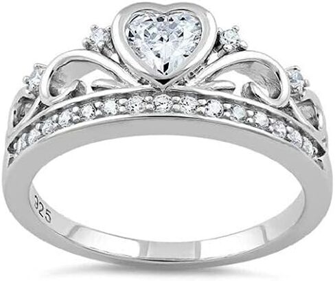 Sterling Silver 925 Royal Crown Ring,CZ Heart Engagement Crown Design Ring, Stunning Women & Girls Jewelry, Elegant Bridal Jewelry with Cubic Zirconia Stones in Saudi Arabia