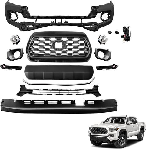 مجموعة غطاء المصد الأمامي من تاكوما تناسب 2016 2017 2018 2019 2020 2021 2022 2023 Toyota Tacoma Base Limited SR5 SR TRD مع الشبكة العلوية والشواية السفلية ومصابيح الضباب، مع فتحة مستشعر مساعدة ركن السيارة in Saudi Arabia