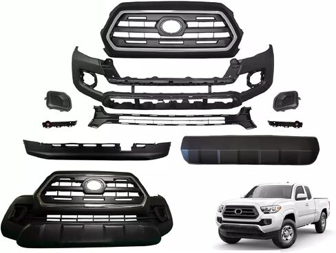 مجموعة غطاء المصد الأمامي من تاكوما تناسب 2016 2017 2018 2019 2020 2021 2022 2023 Toyota Tacoma Base Limited SR5 SR TRD مع الشبكة العلوية والشواية السفلية ومصابيح الضباب، مع فتحة مستشعر مساعدة ركن السيارة in Saudi Arabia