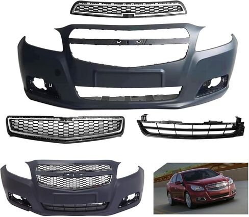 MGWILL Front Bumper Cover Kit Compatible with 2013 Chevy Malibu LT, LTZ, LS, Eco W/Upper Grill Center Lower Grille, W/O Sensor Holes - 4 Piece Set in Saudi Arabia