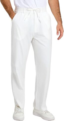 Men’s Drawstring Linen Pants Casual Summer Beach Pants Lightweight Relaxed Fit Pants with 4 Pockets 34"/36"/38" in Saudi Arabia
