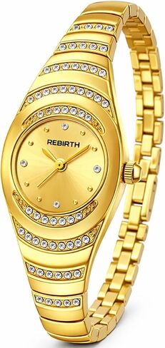 Women's Gold Bracelet Watch – Elegant Oval Case, Crystal Accents, Simple Analog Quartz Ladies Watch in Kuwait