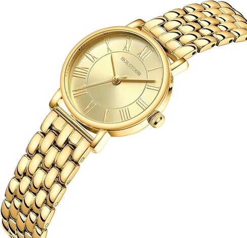 Gold Watches for Women with Vintage Round Case Roman Dial Stainless Steel Band Adjustment Tool Included Water Resistant in Kuwait