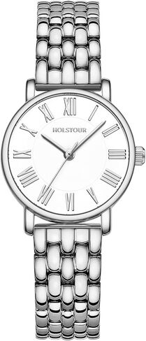 ساعات ذهبية للنساء مع هيكل دائري كلاسيكي بمينا روماني وسوار من الفولاذ المقاوم للصدأ، تتضمن أداة تعديل مقاومة للماء in Kuwait