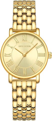 Gold Watches for Women with Vintage Round Case Roman Dial Stainless Steel Band Adjustment Tool Included Water Resistant in Kuwait