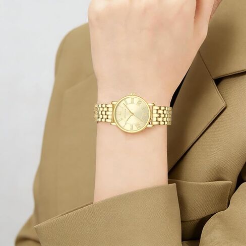Gold Watches for Women with Vintage Round Case Roman Dial Stainless Steel Band Adjustment Tool Included Water Resistant in Kuwait
