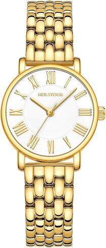 Gold Watches for Women with Vintage Round Case Roman Dial Stainless Steel Band Adjustment Tool Included Water Resistant in Kuwait