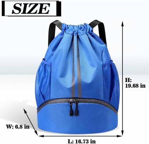 Sports Drawstring Backpack for Women and Men Swim Backpack Gym Bag with Shoes Compartment and Wet Proof Pocket (Blue) in Saudi Arabia