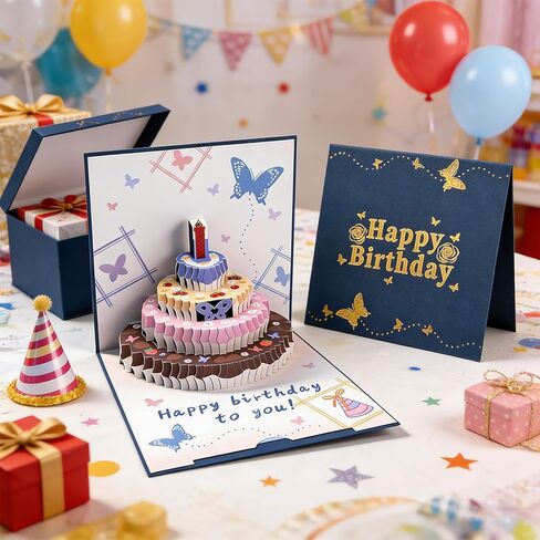 بطاقات عيد ميلاد منبثقة ثلاثية الأبعاد، بطاقات تهنئة بعيد ميلاد سعيد ثلاثية الأبعاد للرجال والنساء والأطفال والأم والأب والزوجة (أزرق) in Saudi Arabia