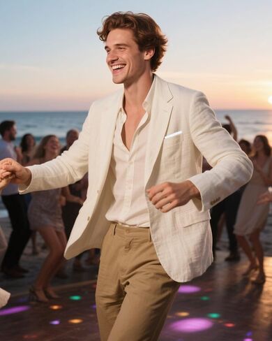 سترة رجالي من الكتان بقصة ضيقة سترات كاجوال للرجال بدلة سهرة صيفية لحفلات الزفاف والشاطئ سترة معطف رياضي in Kuwait