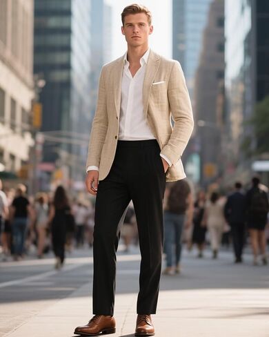 سترة رجالي من الكتان بقصة ضيقة سترات كاجوال للرجال بدلة سهرة صيفية لحفلات الزفاف والشاطئ سترة معطف رياضي in Kuwait