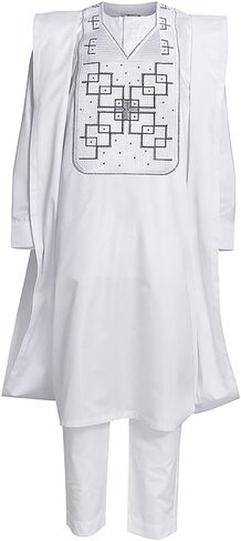 Youllyuu الملابس الأفريقية الرجال بازان الثراء Agbada التطريز رداء قميص السراويل 3 قطعة مجموعة ملابس Musulman in Kuwait