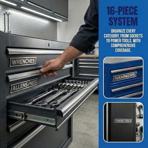 16PCS Magnetic Tool Box Labels, Tool Box Labels Magnet Toolbox Magnetic Labels, Magnetic Toolbox Drawer Labels Reusable Labels for Steel Toolboxes Carts Drawers & Cabinets in Saudi Arabia
