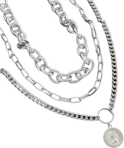 الذهب الطبقات القلائد للنساء 3 قطعة مكتنزة تكويم الكوبي رابط مشبك ورق سلاسل العصرية عملة قلادة تبديل قلادة طقم مجوهرات in Kuwait