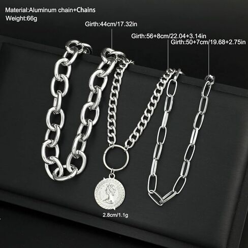 الذهب الطبقات القلائد للنساء 3 قطعة مكتنزة تكويم الكوبي رابط مشبك ورق سلاسل العصرية عملة قلادة تبديل قلادة طقم مجوهرات in Kuwait