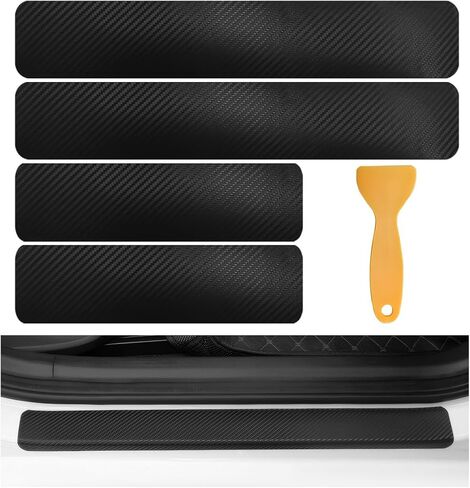4 PCS Car Door Sill Protector, 3D Carbon Fiber Front/Rear Door Entry Guard Scuff Plate Trim, Anti-Scratch Threshold Cover Strip Paint Protection Sticker for Most Vehicles (Black) in Kuwait