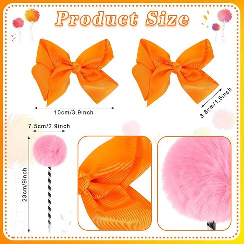 8 Pcs World Book Day Costume Accessories, Orange Bowtie Haipins, Tutu, Glasses with Yellow Mustache and Eyebrows, Orange Gloves and Tights for Reading Week Role-Playing Book Character Costume in Saudi Arabia
