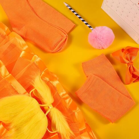 8 Pcs World Book Day Costume Accessories, Orange Bowtie Haipins, Tutu, Glasses with Yellow Mustache and Eyebrows, Orange Gloves and Tights for Reading Week Role-Playing Book Character Costume in Saudi Arabia