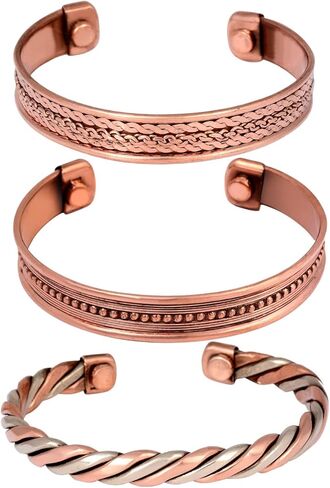 NAISHA Indian Copper Bracelets (Pack of 3) Hand Crafted Chakra Bracelets Jewelry Cuff Gift Bangle Women Men (6.5, INDIAN) in Saudi Arabia