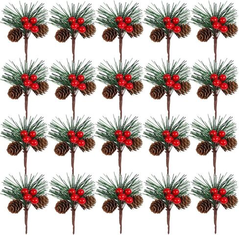 30 Pack Artificial Red Berry Stems, Christmas Red Berries Stems, 8 Inch Red Berry Picks Holiday DIY Crafts Xmas Ornaments Wedding Home Decor Christmas Tree Decoration in Kuwait