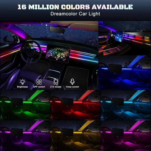 شريط إضاءة LED داخلي للسيارة من الأكريليك من Dreamcolor مع ولاعة سجائر USB/النوع C/4 منافذ USB، مجموعات إضاءة محيطة RGB 55.1 بوصة، شرائط LED نيون وظيفة الصوت النشطة للسيارة in Kuwait